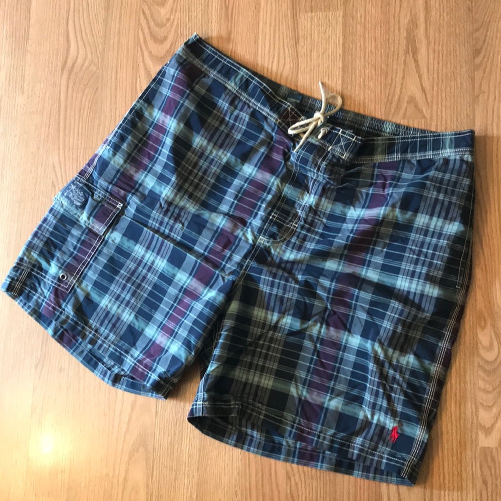Polo by Ralph Lauren Men's Blue Plaid Swim Trunks Shorts size XXL